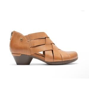 Cobb Hill Laurel Woven leather luggage brown bootie $130 Size 7W New in box